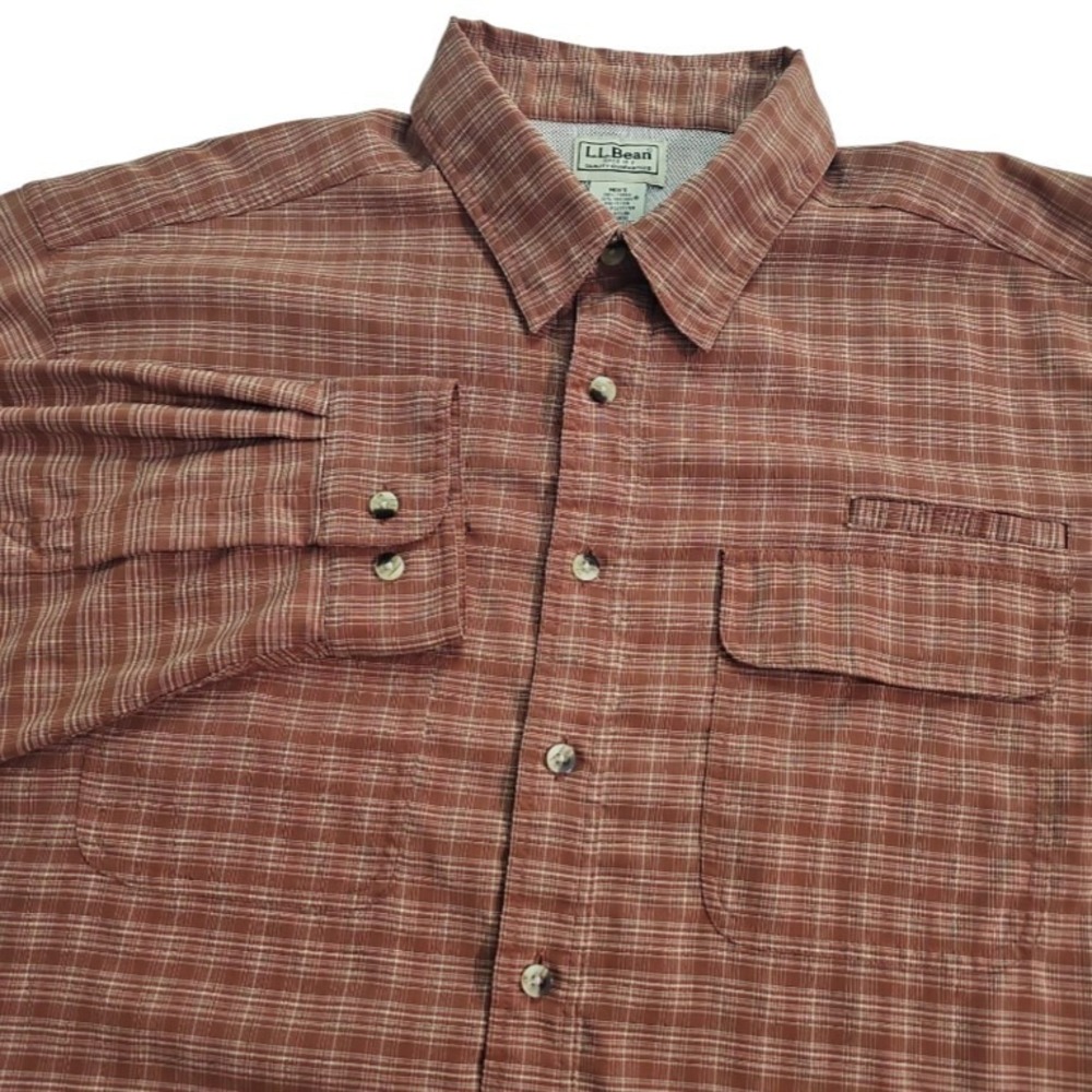 LL Bean Brown Plaid Vented Long Sleeve Fishing Shirt Mens XL-TALL Coolmax‎